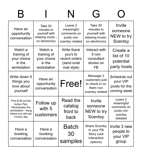 4 Day Build Up Bingo Card