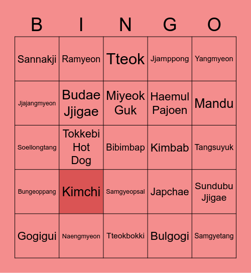 Makanan Khas Korea Bingo Card