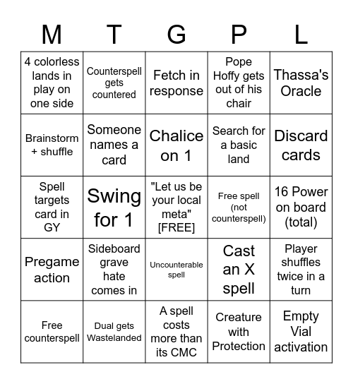 MTGPL Invitational Bingo Card