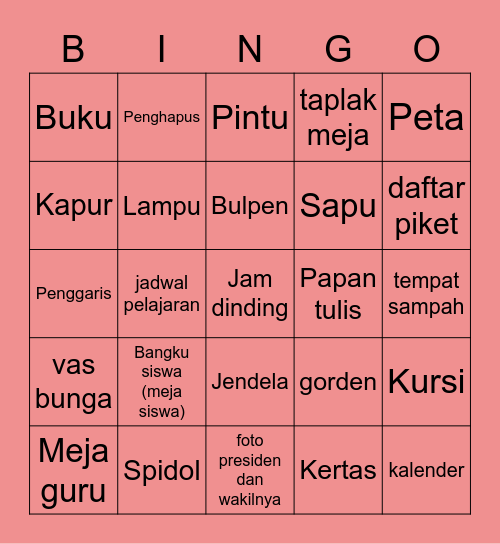 Benda di Kelas Bingo Card