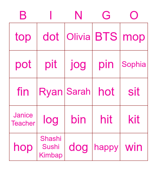 LJ2 Bingo Card