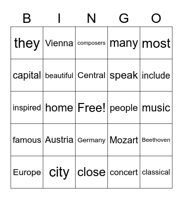 Austria Bingo Card