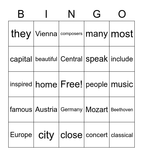 Austria Bingo Card