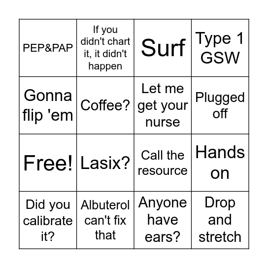 RRT Bingo Card
