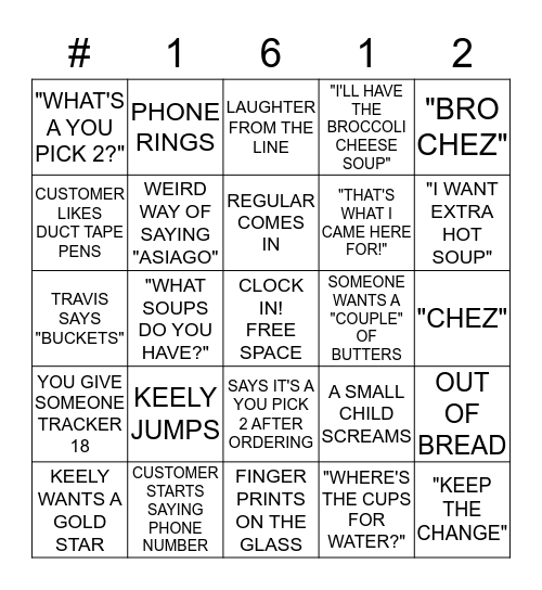 PANERA BINGO Card