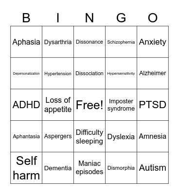 Mental Health Bingo Card