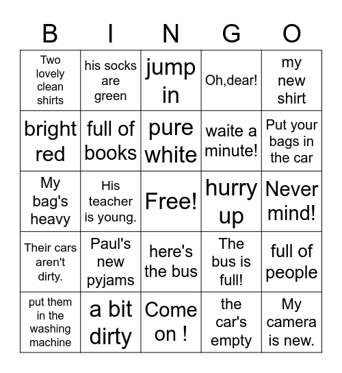 JNCE-U9-U10 短语 Bingo Card