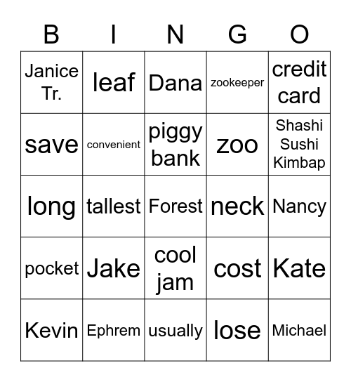 IS Bingo Newspaper Bingo Card