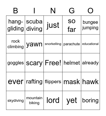movies & extreme sports Bingo Card