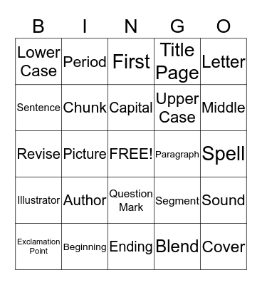 Reading, Writing and Language Words Bingo Card