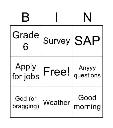 Untitled Bingo Card