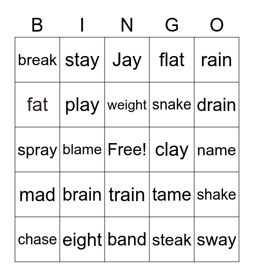 a-e bingo Card