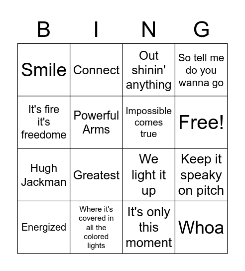 Greatest Show Bingo Card