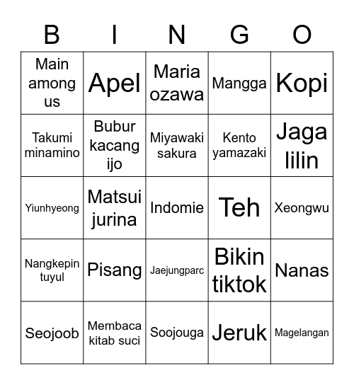 Bingo sama Nawa Bingo Card