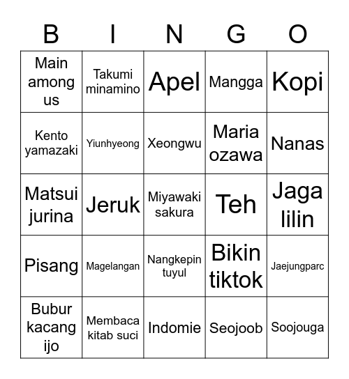 Bingo jaejungparc Bingo Card