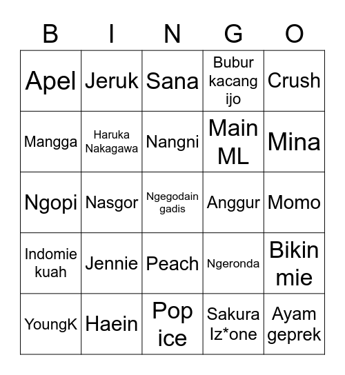 Mary Jane Bingo Card