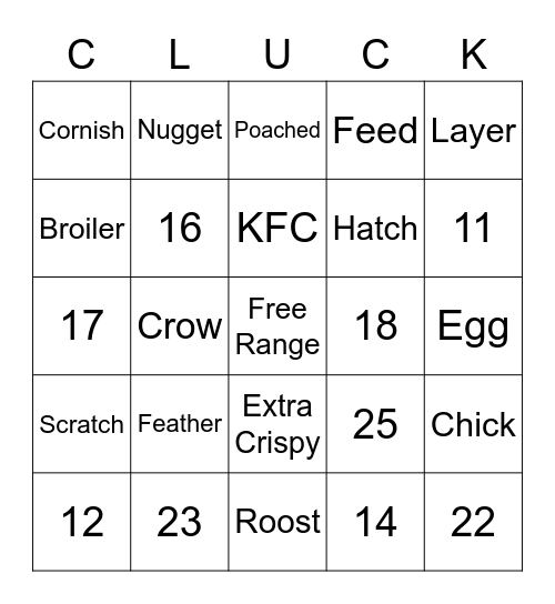CLUCK Bingo Card