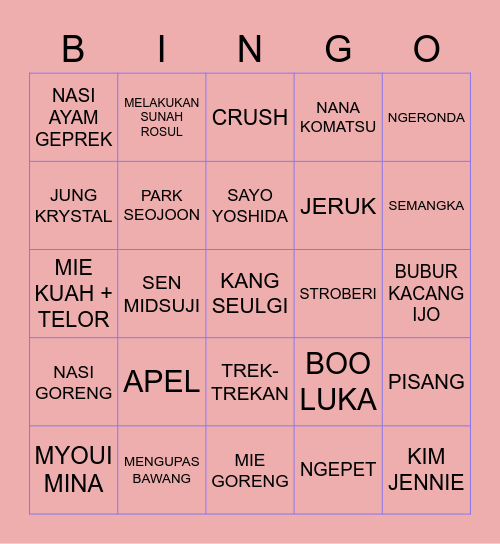 Crushien Bingo Card