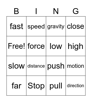 October Vocabulary Bingo Card