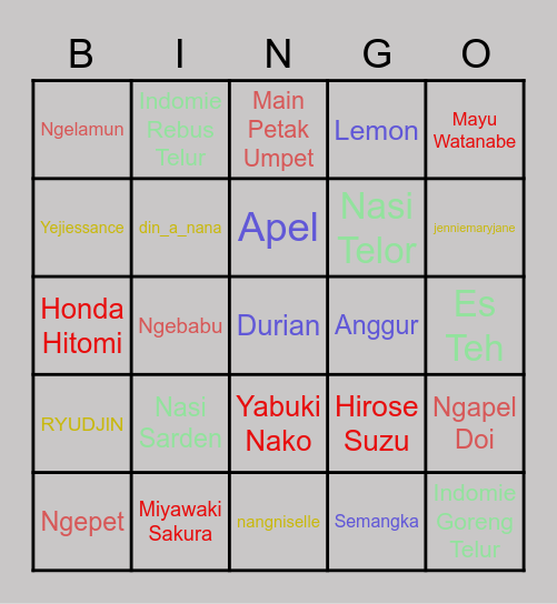 Papan Bingo Yeji Cakep Bingo Card