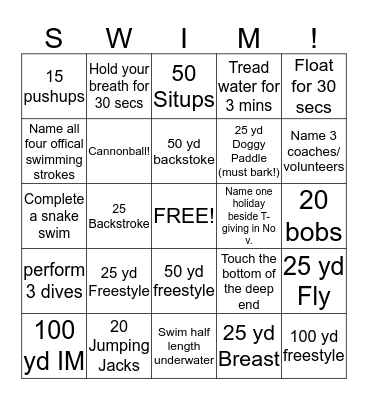 Shippensburg Special Olympic BINGO Card