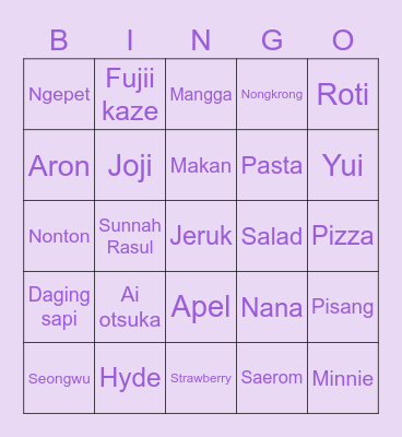 Punya Nana! Bingo Card