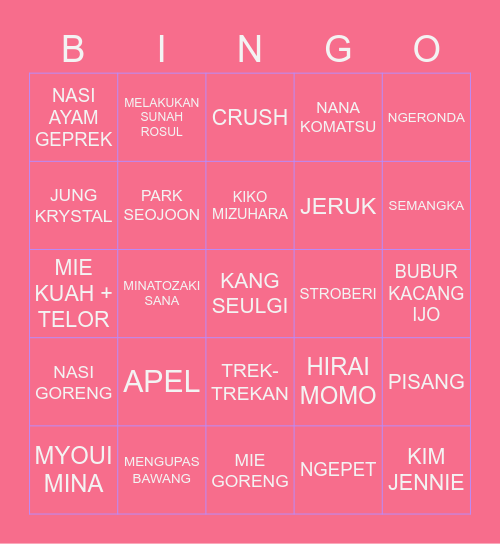 Crushien Bingo Card
