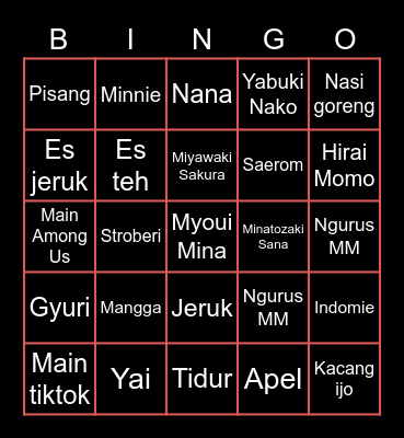 Bingo MM. Bingo Card