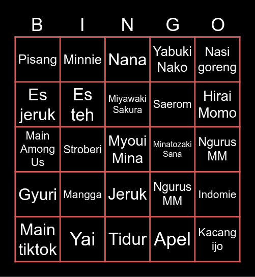Bingo MM. Bingo Card