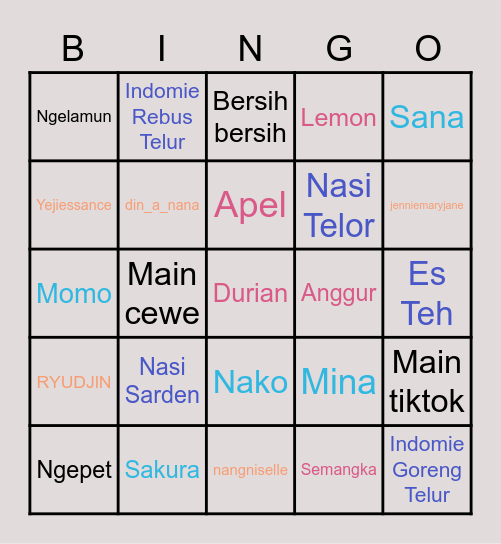 Yejiessance Bingo Card