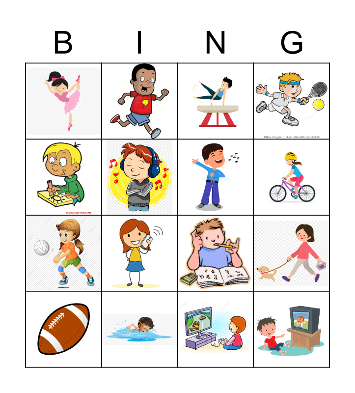 Sports and Hobbies Bingo Card