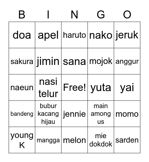 Untitled Bingo Card