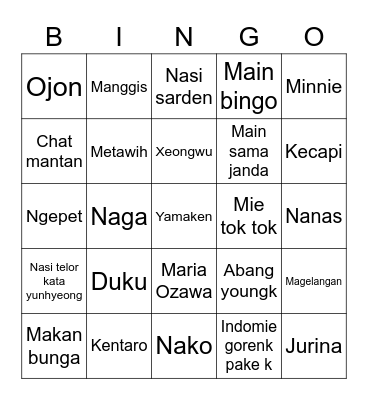 Bingo Xeongwu Bingo Card