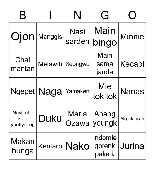 Bingo Xeongwu Bingo Card
