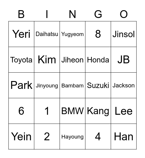 Bingonya Hyunjoo Bingo Card