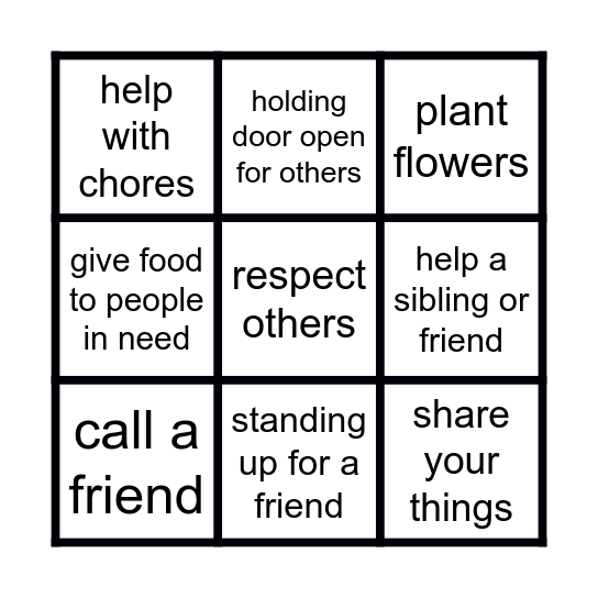 Kindness Bingo Card