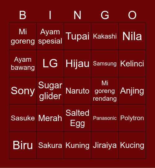 Bingo with Ayas Bingo Card