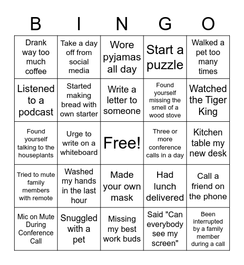 COVID Bingo Card