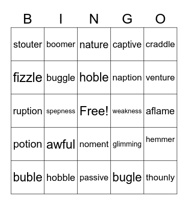 multisyllable words Bingo Card