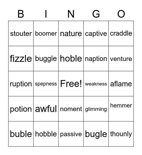 multisyllable words Bingo Card