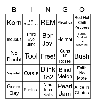 90's Music Art Bingo Card