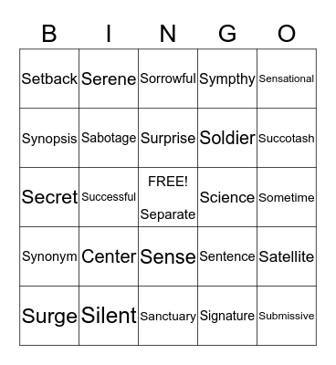 Initial S Bingo Card