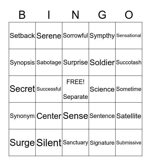 Initial S Bingo Card