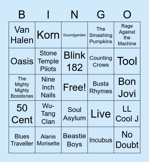 Mr. Caruso's 90s Music Acts Bingo Card