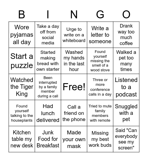 COVID Bingo Card