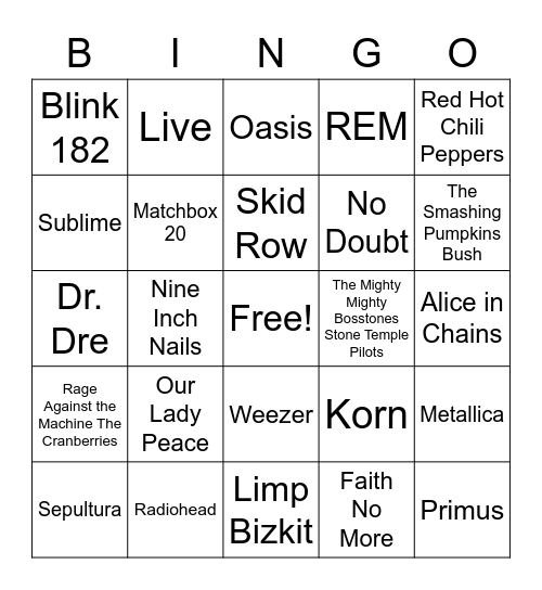 Band Bingo Card