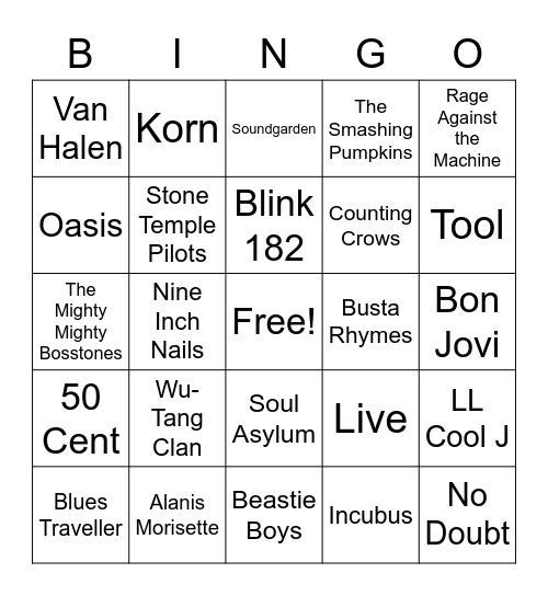Band Bingo Card
