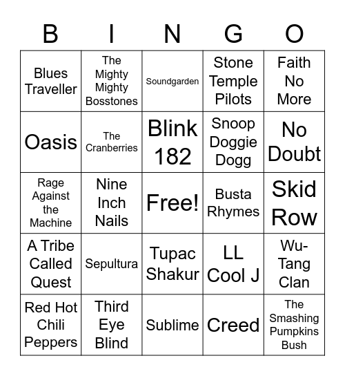 Band Bingo Card