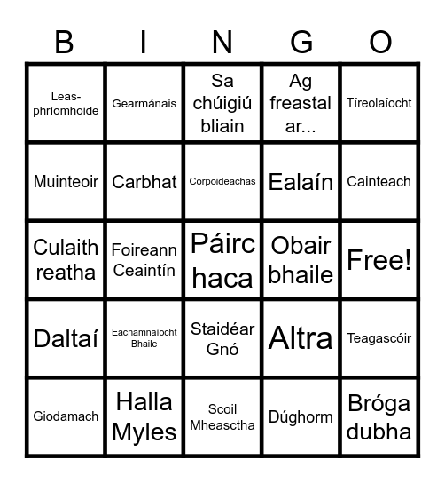 An Chéad Bhliain- Mo Scoil Bingo Card