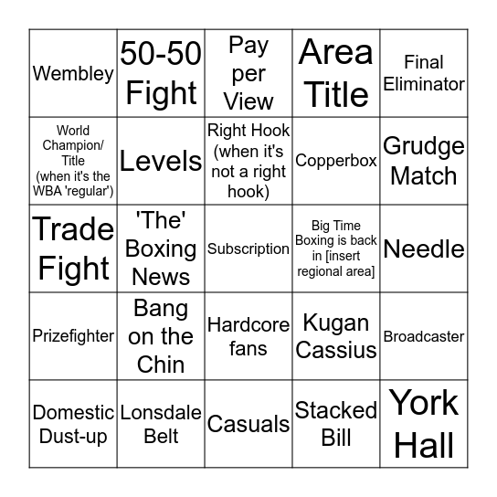 British Boxing Bingo Card